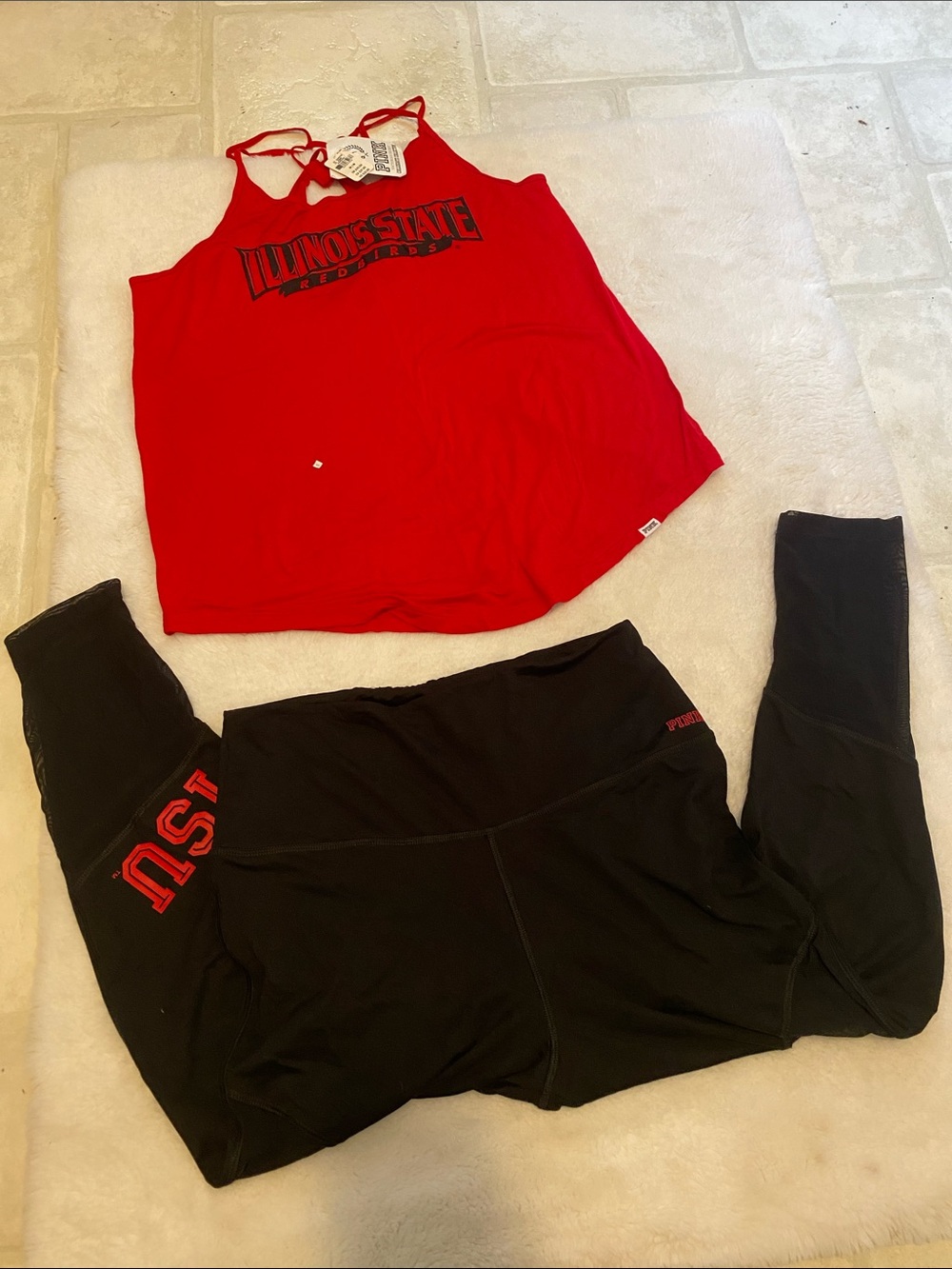 PINK Victoria's Secret Red Illinois State Tank & Black Leggings Set